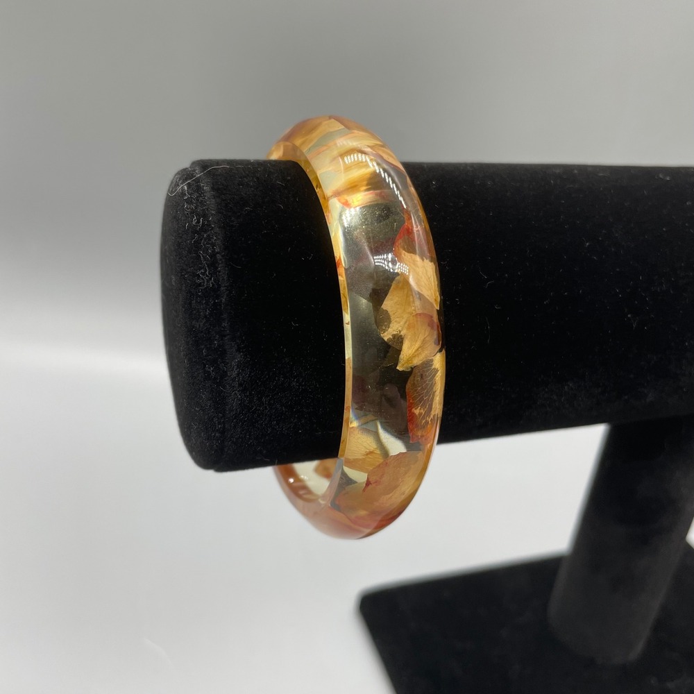 Vintage Style Resin Bangle Bracelet Real Dried Orange Flower Petals Botanical‎